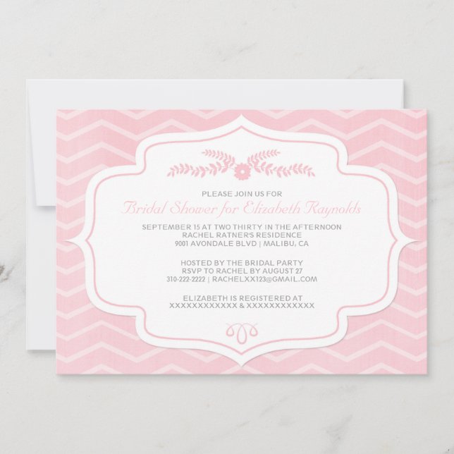 Pink Chevron Bridal Shower Invitations (Front)