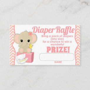 Pink Chevron Elephant Diaper Raffle Tickets 100pk Enclosure Card
