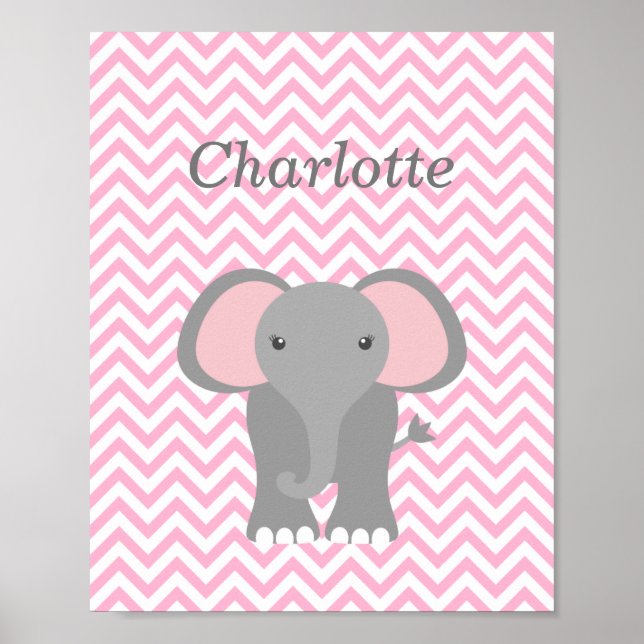 Pink Chevron Elephant Personalised Nursery Decor (Front)