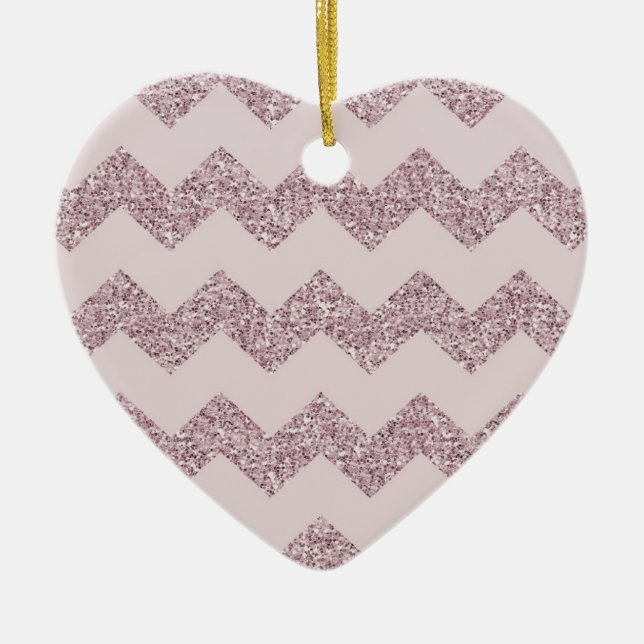 Pink Chevron Faux Glitter Ceramic Tree Decoration (Front)