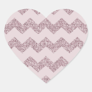 Pink Chevron Faux Glitter Heart Sticker