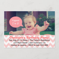 Pink Chevron Girl Birthday, Speech Bubble, Turns 2