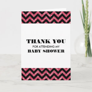 Pink Chevron Glitter Baby Shower Thank You Card