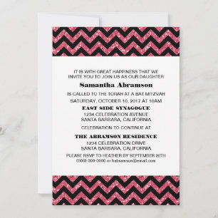 Pink Chevron Glitter Bat Mitzvah Invite