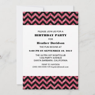 Pink Chevron Glitter Birthday Party Invite