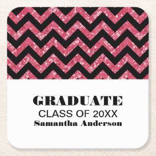 Pink Chevron Glitter Graduation Coasters