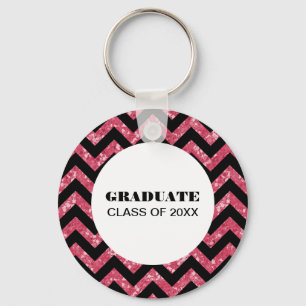 Pink Chevron Glitter Graduation Keychain