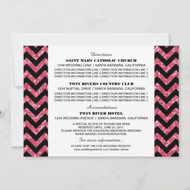 Pink Chevron Glitter Information Card (Front)
