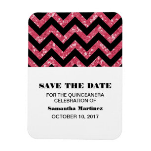 Pink Chevron Glitter Quinceañera Magnet