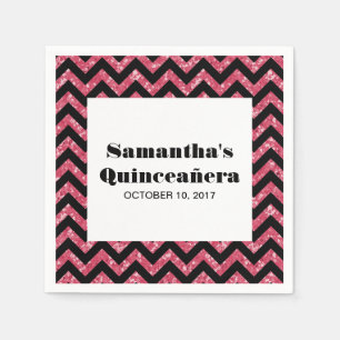 Pink Chevron Glitter Quinceañera Napkins