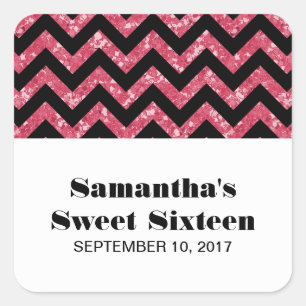 Pink Chevron Glitter Sweet 16 Stickers