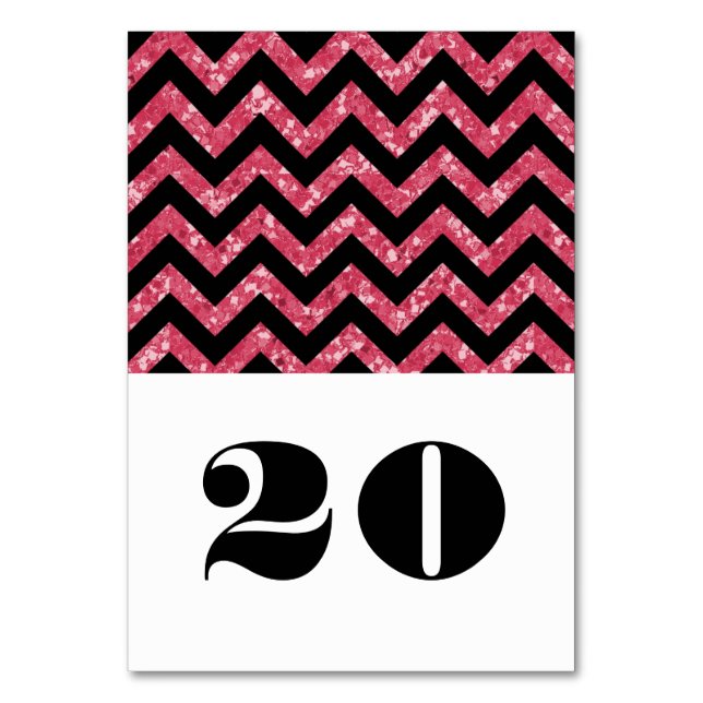 Pink Chevron Glitter Table Card (Front)