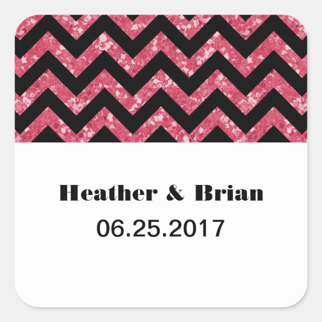 Pink Chevron Glitter Wedding Stickers (Front)