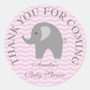 Pink chevron grey elephant girl babyshower sticker