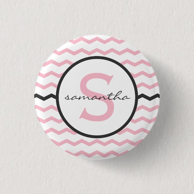 Pink Chevron Monogram 3 Cm Round Badge (Front)