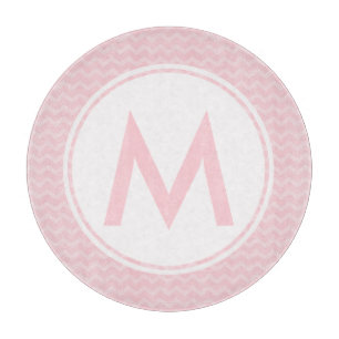 Pink Chevron Monogram Glass Cutting Board 12"