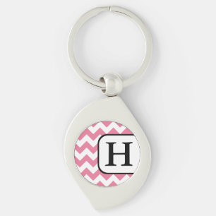 Pink Chevron Monogram Keychain