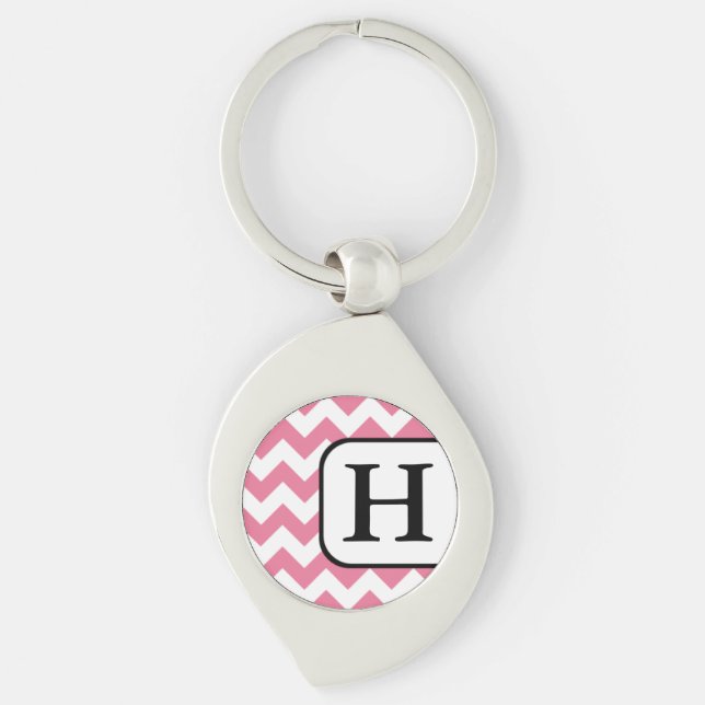 Pink Chevron Monogram Keychain (Front)