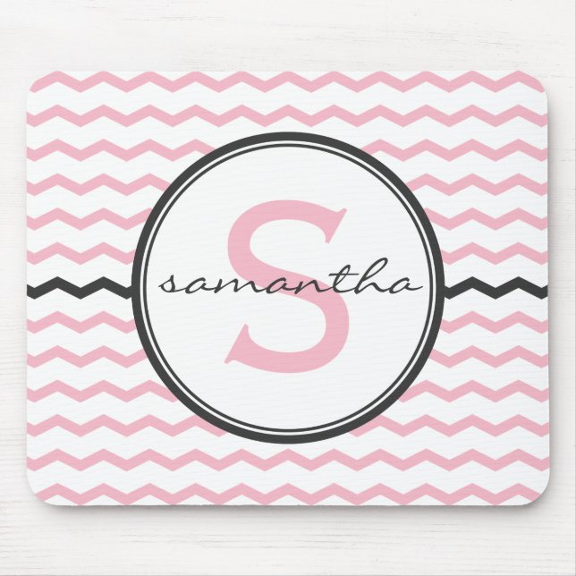 Pink Chevron Monogram Mouse Pad (Front)