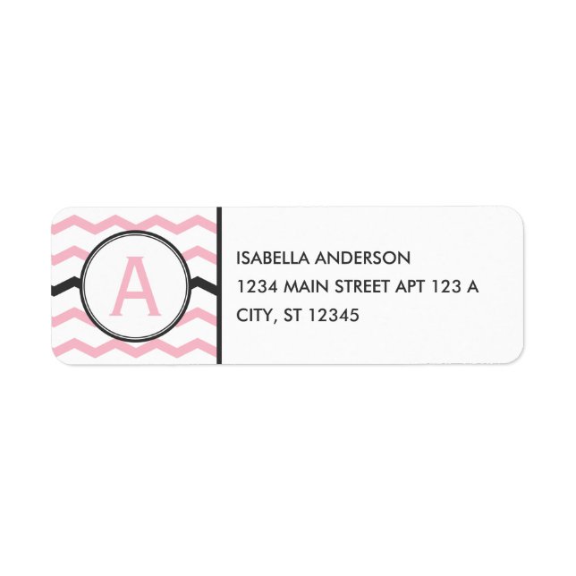 Pink Chevron Monogram Return Address Label (Front)