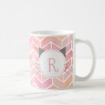 Pink Chevron Pattern | Cute Cat Monogram Coffee Mug<br><div class="desc">Sweet and cute pattern of pink watercolor chevron with a monogram frame in the shape of a cat silhouette.</div>