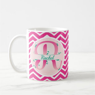 Pink Chevron Pattern Monogram Coffee Mug