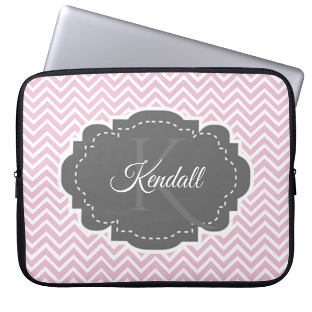 Pink Chevron Personalised Laptop Sleeve (Front)