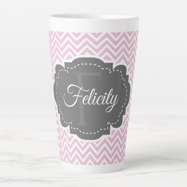 Pink Chevron Personalised Latte Mug (Front)