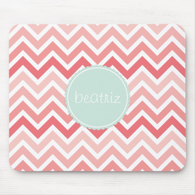 Pink Chevron Personalised Mouse Pads With Name (Front)