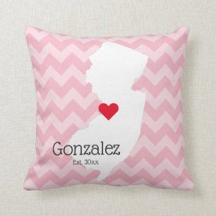 Pink Chevron Personalised New Jersey Family Name Cushion