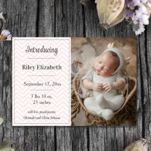 Pink Chevron Photo Birth Announcement