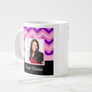 Pink chevron photo template large coffee mug