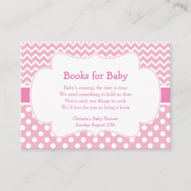 Pink Chevron & Polka Dot Book Request Enclosure Card (Front)