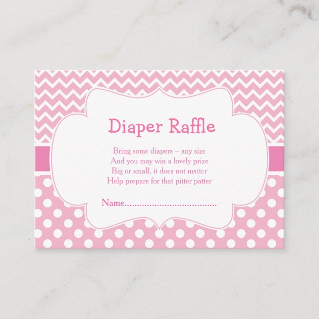 Pink Chevron & Polka Dot Diaper Raffle Enclosure Card (Front)