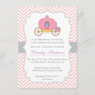 Pink Chevron, Princess Carriage, Girl Baby Shower Invitation