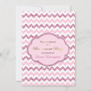 Pink Chevron Stripe Retirement Party Invitations