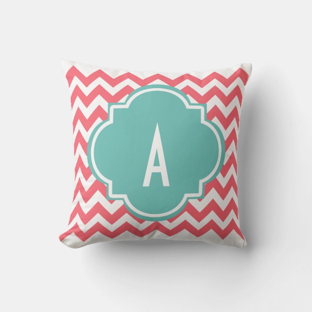 Pink Chevron Stripes Monogram Pillow (Front)