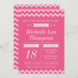 Pink Chevron Stylish Bachelorette Invitations
