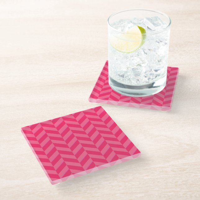 Pink Chevron Stylish Table Protection Glass Coaster (Angled)