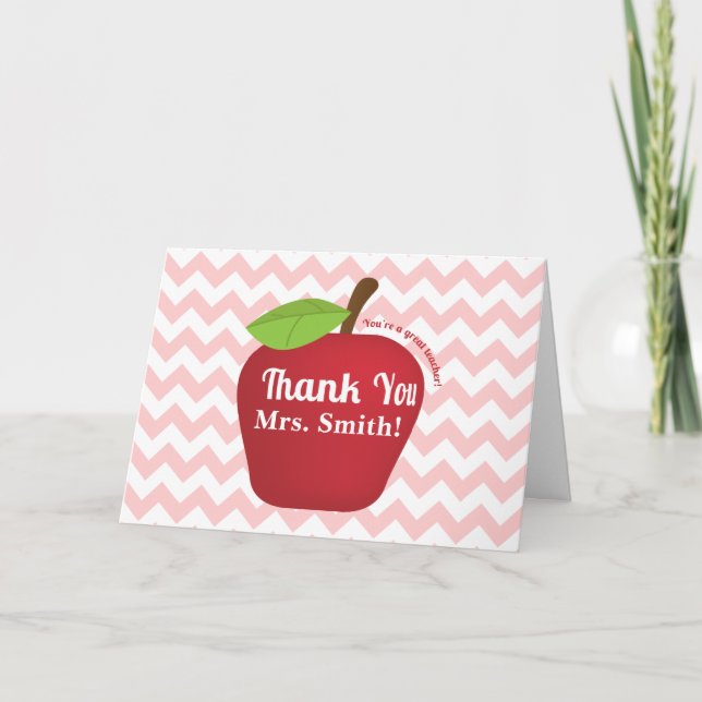 Pink Chevron, Teacher appreciation apple Card (Front)
