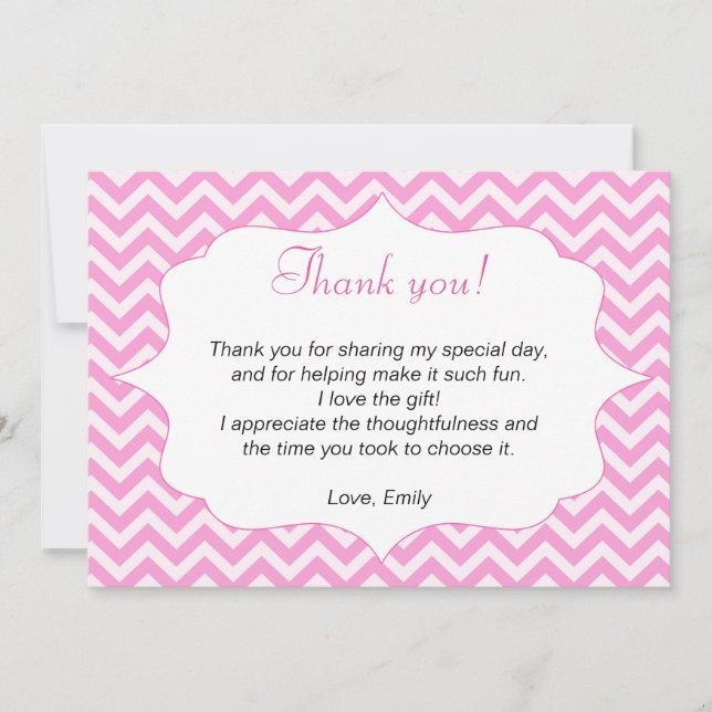 Pink Chevron Thank You Card Note (Front)