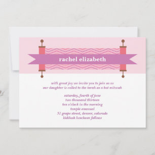Pink Chevron Torah Bat Mitzvah Invitation