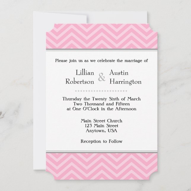Pink Chevron Wedding Invitations (Front)