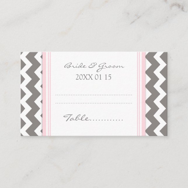 Pink Chevron Wedding Table Place Setting Cards (Front)