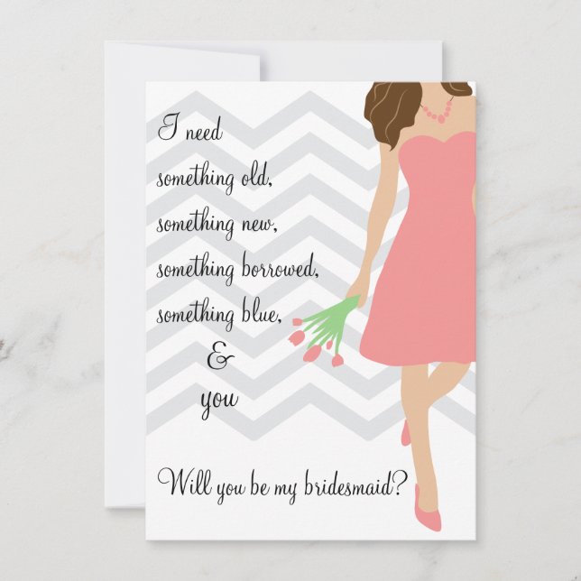 Pink Chevron Will You Be My Bridesmaid Invitation (Front)