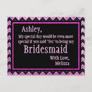 Pink Chevron - Will You Be My Bridesmaid? Invitation Postcard