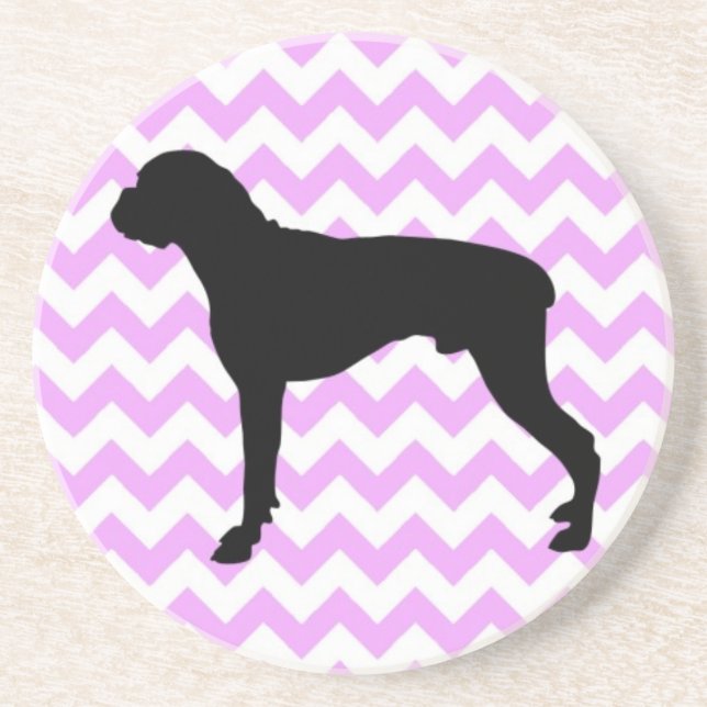 Pink Chevron With Boxer Silhouette Coaster (Front)