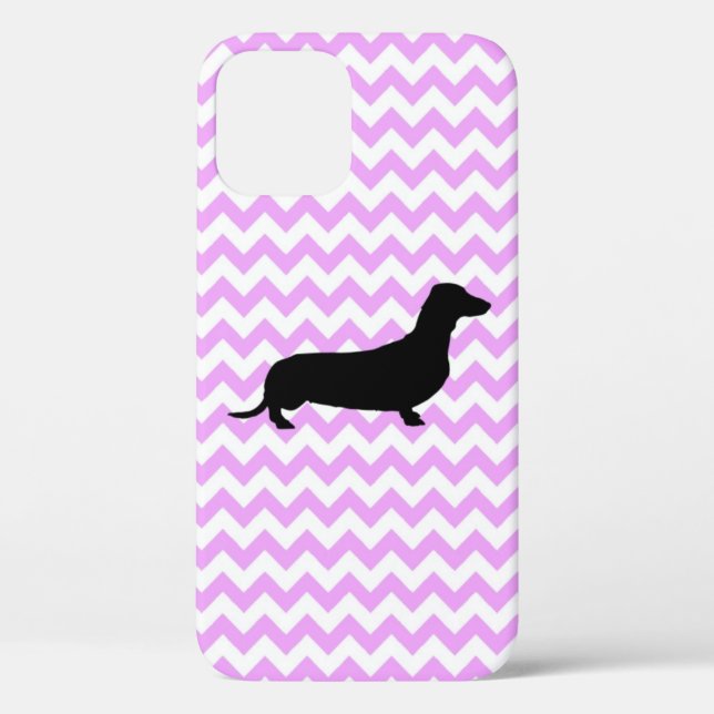 Pink Chevron With Dachshund Silhouette Case-Mate i iPhone Case (Back)