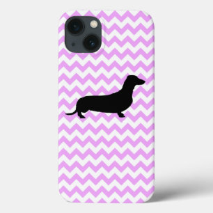 Pink Chevron With Dachshund Silhouette iPhone 13 Case