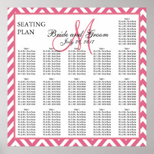 Pink Chevron Zig Zag Wedding Seating Chart